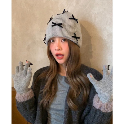 BKP曼谷公园 韩系ins蝴蝶结针织帽彩色手套博主同款可爱个性冷系