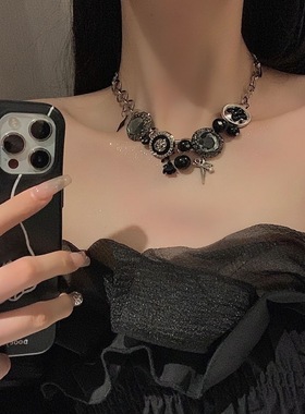 BKP 「黑色记忆」玫瑰纽扣星星项链y2k重工暗黑哥特朋克亚辣妹