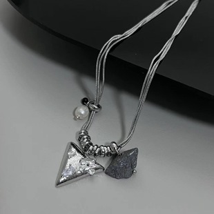 BKP曼谷公园「三角陨石」韩国小众设计复古水晶石多层项链串珠女