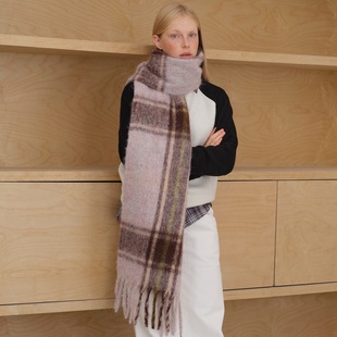 BKP「咖纹格」秋冬氛围感柔软大围巾格纹羊毛混纺披肩流苏百搭女