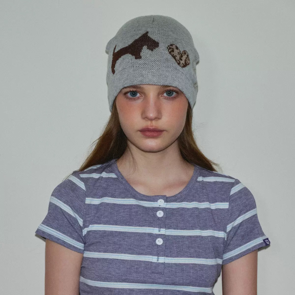 BKP「爱心小狗帽」小众可爱豹纹提花含羊毛针织毛线冷帽秋冬百搭