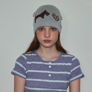 BKP「爱心小狗帽」小众可爱豹纹提花含羊毛针织毛线冷帽秋冬百搭