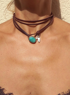 BKP曼谷公园「湖水蓝」波西米亚绿松石项链复古vintage多层choker