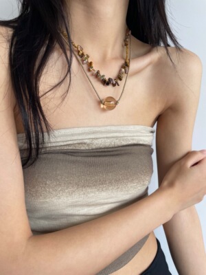 BKP曼谷公园「棕榈石」波西米亚民族风vintage手工编织项链双层女