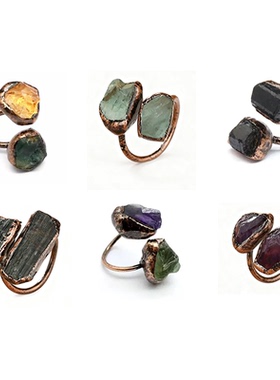 小众复古部落嬉皮天然石双头戒指