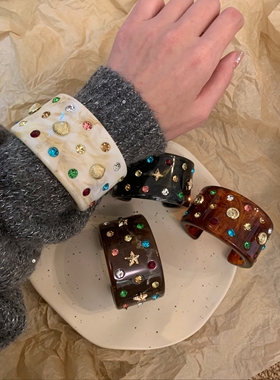 棠洛 辣妹y2k宽版手镯女镶钻贝壳海星手环波西米亚风夸张手饰品潮