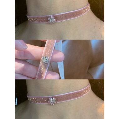 粉丝绒 旋转花朵choker颈链女氛围感项圈布艺贴肤锁骨链百搭2026