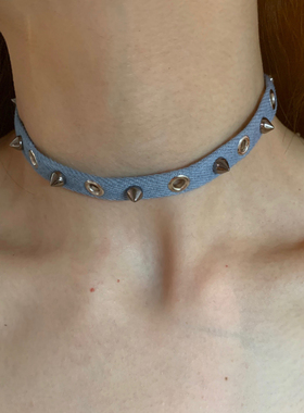 棠洛  淡色牛仔蓝铆钉choker项圈女小众锁骨链亚文化颈链甜酷辣妹