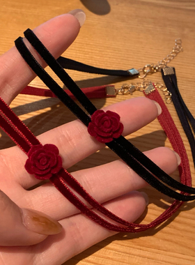 【棠洛】双生复古丝绒玫瑰choker颈链女秋冬布艺锁骨链小众颈带潮