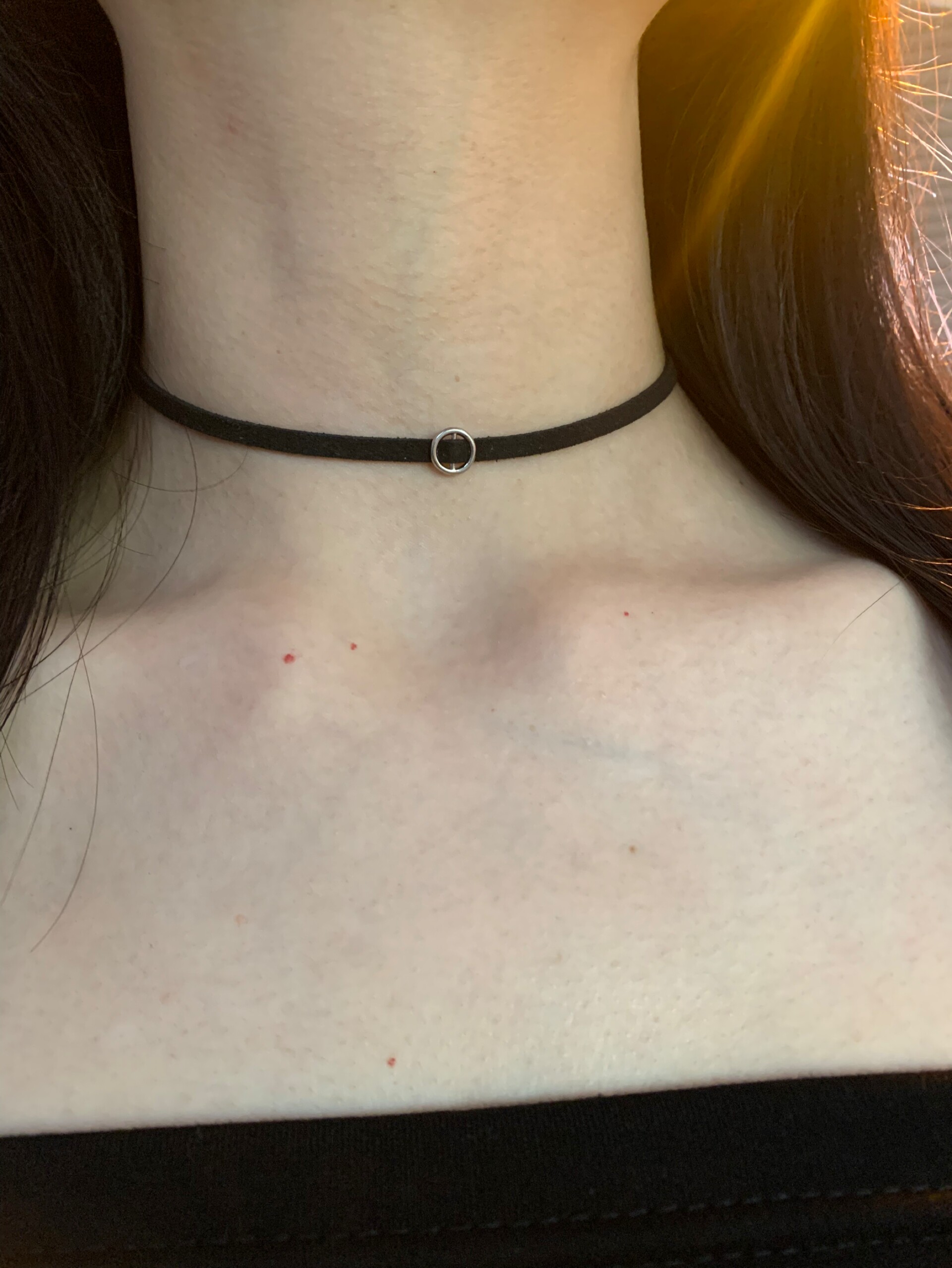 黑色麂皮圆环choker颈链女黑色布艺项圈辣妹锁骨链细项链日常百搭