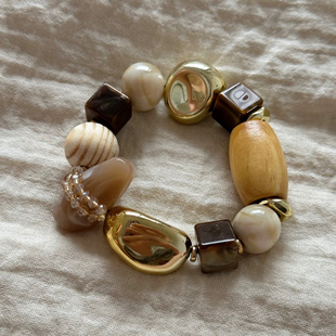 vintage 榛子棕咖方块树脂手串女木珠弹力手链波西米亚风2026新潮