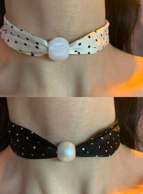 棠洛 小众波点丝巾choker颈链女个性独特布艺锁骨链短款毛衣链潮