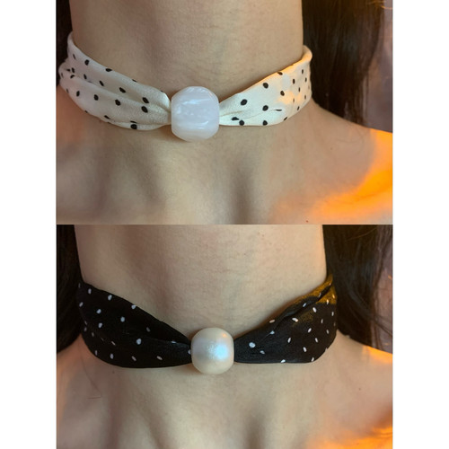 棠洛 小众波点丝巾choker颈链女个性独特布艺锁骨链短款毛衣链潮