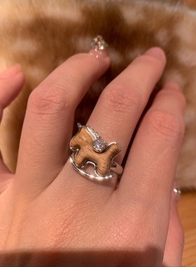 棠洛 马上有钱钱镶钻木马戒指女童趣指环开口可调节食指戒2026爆