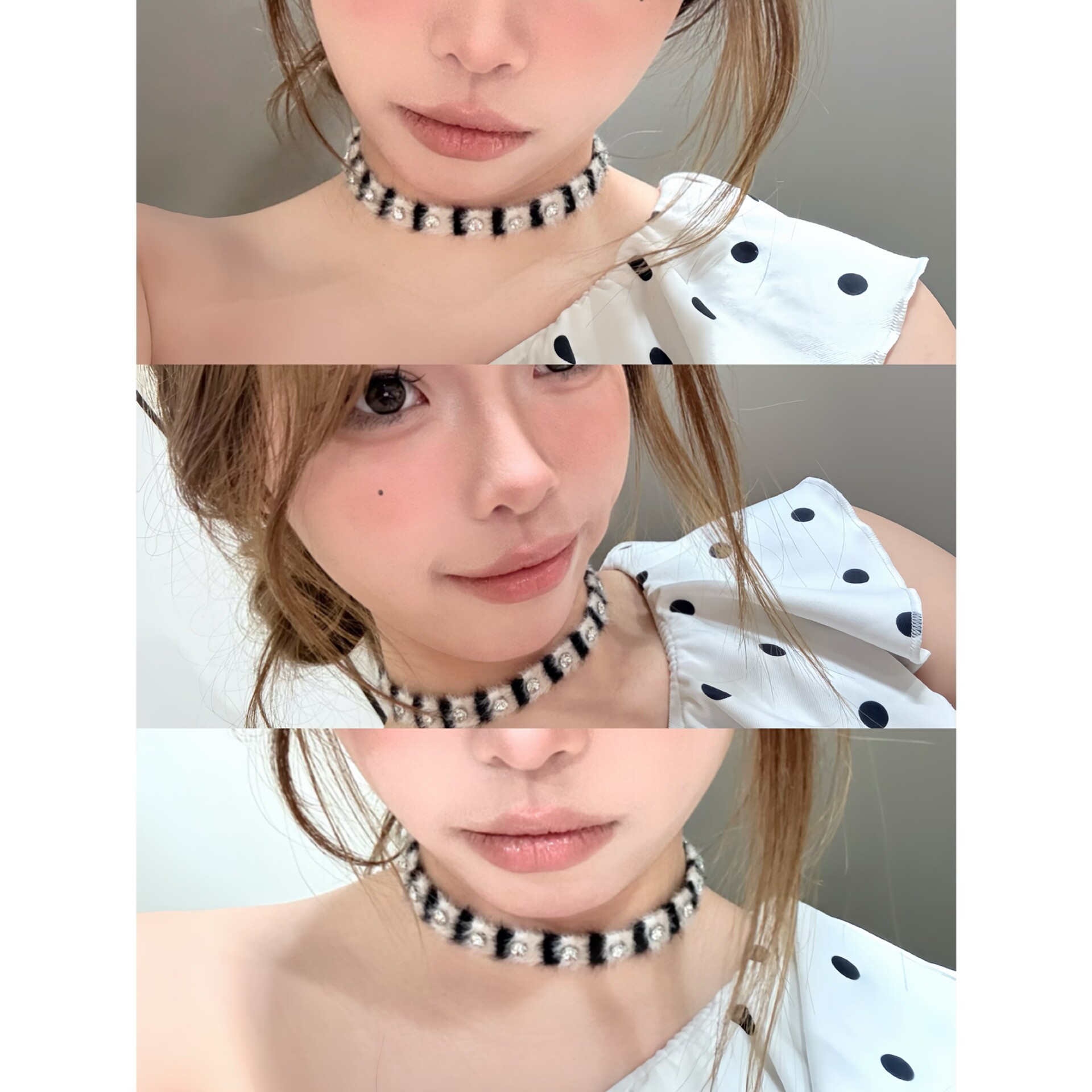 街区辣妹 黑白条纹choker颈链女毛绒秋冬锁骨链短款项链y2k甜酷风