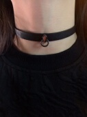 黑色皮绳choker小圆环吊坠暗黑风锁骨链小众高级感简约百搭卫衣链