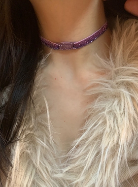 紫色细闪choker颈链女个性独特布艺颈带y2k亚文化项圈小众高级潮