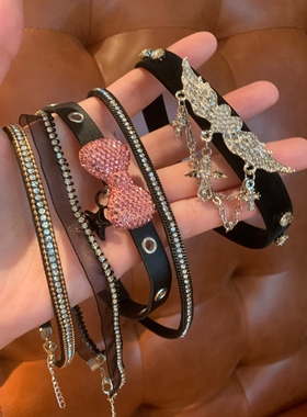暗黑系千禧y2k辣妹爱心翅膀皮质choker项圈女小众个性朋克脖颈链