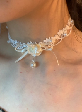 棠洛白色系美神蕾丝choker颈链女小众纯欲感系带项圈百搭颈带2026