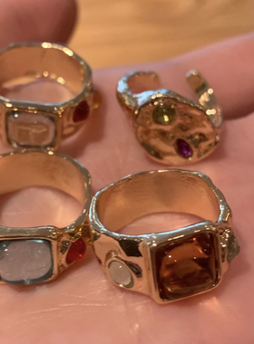 四件套方形戒指 欧美辣妹风小众叠戴夸张戒指女高级感独特指环潮