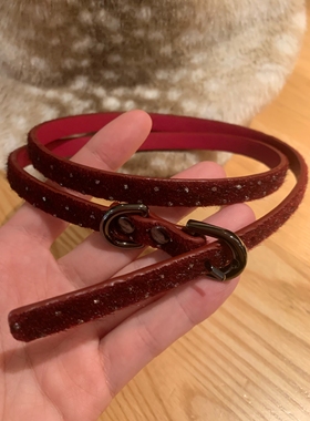 双圈酒红色复古波点choker皮带扣项圈女y2k千禧辣妹风颈带高级感