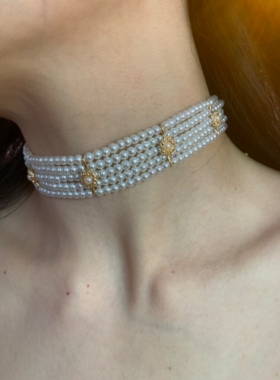 香榭千金 vintage复古珍珠choker颈链女小众古早项圈辣妹锁骨链潮