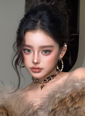 y2k辣妹豹纹丝带choker颈链女小众波西米亚欧美风颈带配饰2026爆