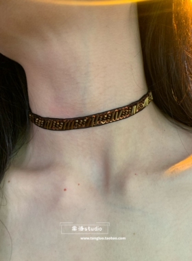 棠洛 原创手作咖色钉珠choker颈链女波西米亚风废土布艺项圈2026