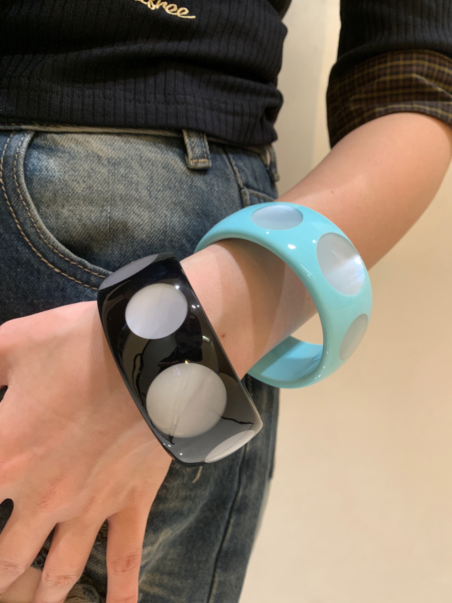 时髦设计感猫眼手镯女y2k波点树脂手环高级感ins百搭夸张手饰品潮