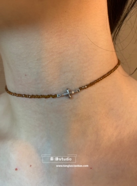 棠洛 原创手作咖色尖晶石choker颈链女细闪氛围感锁骨链日常百搭