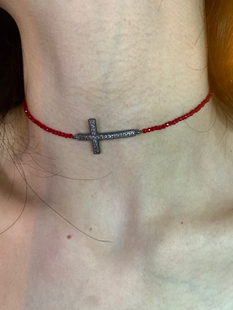 棠洛 原创显白的红色尖晶石十字架choker颈链女细款日常百搭项圈