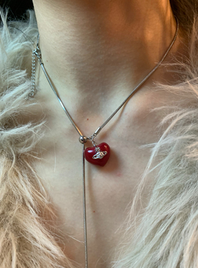 显白的红色土星吊坠项链女小众个性抽拉式锁骨链日常百搭高级感潮
