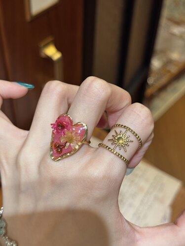 ins欧美风红色干花戒指女叠戴金色星芒食指戒指开口可调节辣妹戒