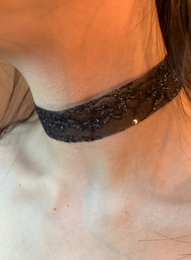 棠洛 手作款黑色蕾丝亮片choker颈链女辣妹暗黑脖颈链小众项圈潮
