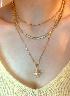 白女ins感八芒星项链叠戴女小众高级感金色蛇骨链高级百搭锁骨链