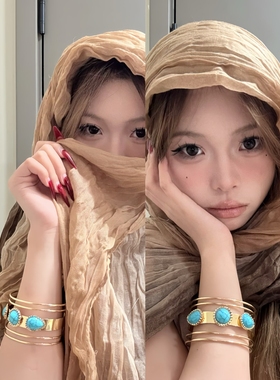 波西米亚风多层金色手镯女叠戴手环高级感欧美辣妹夸张手饰品2026