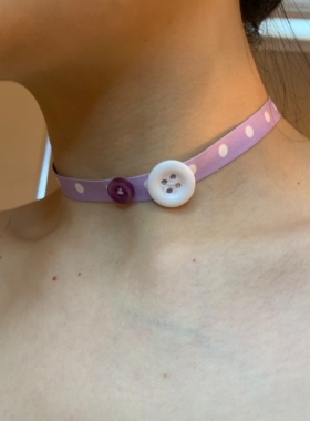 古早淡紫~波点纽扣choker颈链女少女纯欲颈带日系小众布艺锁骨链