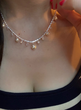 古堡回廊 蕾丝珍珠流苏锁骨链女巨好看颈链短款项链晚礼服配饰潮