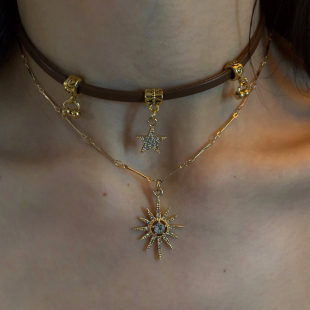 【棠洛】美拉德星芒choker颈链pu皮项链女小众设计感高级感锁骨链