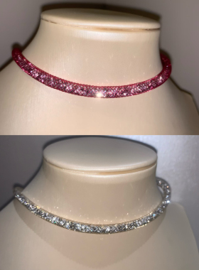 玫红色网格 细闪亮片choker项圈女个性独特氛围感颈链高级感2026