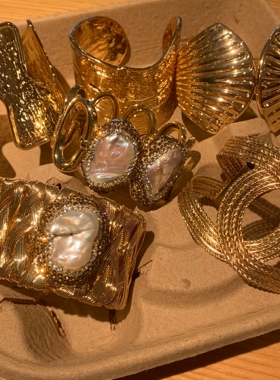 合集！金色夸张轻奢款手镯女宽版金属辣妹手环波西米亚风手饰品潮