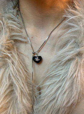 棠洛 抽拉式黑色立体土星项链女长款可调节毛衣链小众个性辣妹风