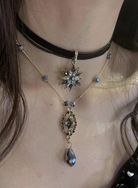 缪斯~镶钻芒星水滴项链choker