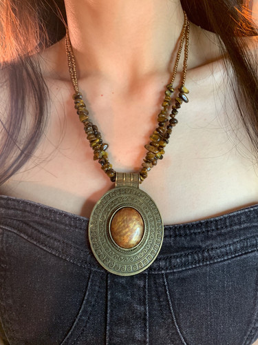 棠洛 尼泊尔vintage大圆盘吊坠项链夸张长款波西米亚风废土项链