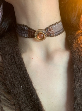 棠洛 布艺废土风咖色系choker颈链女小众个性波西米亚风锁骨链潮