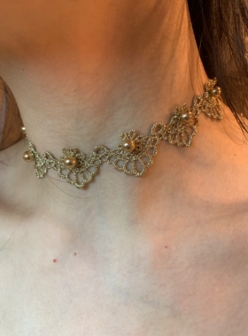 棠洛手作款金色钉珠波浪choker颈链女小众复古废土风锁骨链2026潮