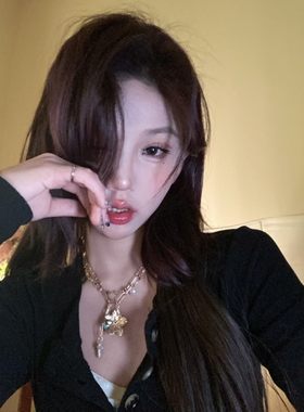 棠洛 原创欧美ins感金色多层流苏项链女花朵鱼骨元素爱心锁骨链潮