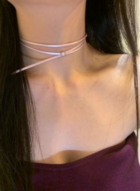 ‘少女心事’纯欲珠光粉一条多层圆环choker颈链女辣妹日常锁骨链