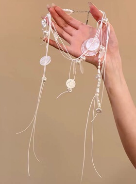 棠洛｜超仙！白贝壳流苏珍珠锁骨链女度假风白色夸张项链配饰2026