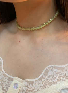 显白！橄榄浅绿钉珠choker颈链女春夏波西米亚风锁骨链独特项圈潮